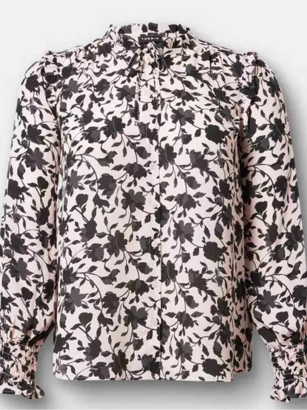 torrid Pink and Black Floral Tie-Neck Blouse
